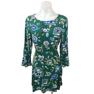 Old Navy Green Floral Print Bell Sleeves Fit & Flare Knee Length Sheath Dress 4